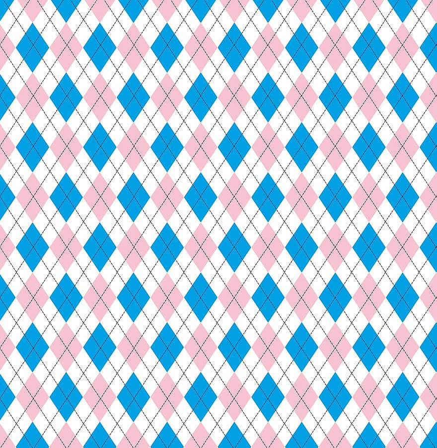 вязка с узором в виде разноцветных ромбиков, шаблон, фон, обои на стену, бумага, образчик ткани, синий, розовый, белый, бриллиант, бриллианты