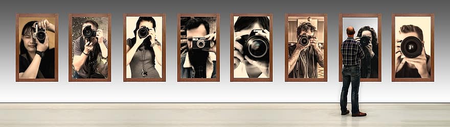 Man, Exhibition, Banner, Header, Photographer, Move, Photograph, Camera, Mockup, Viewing, Frame