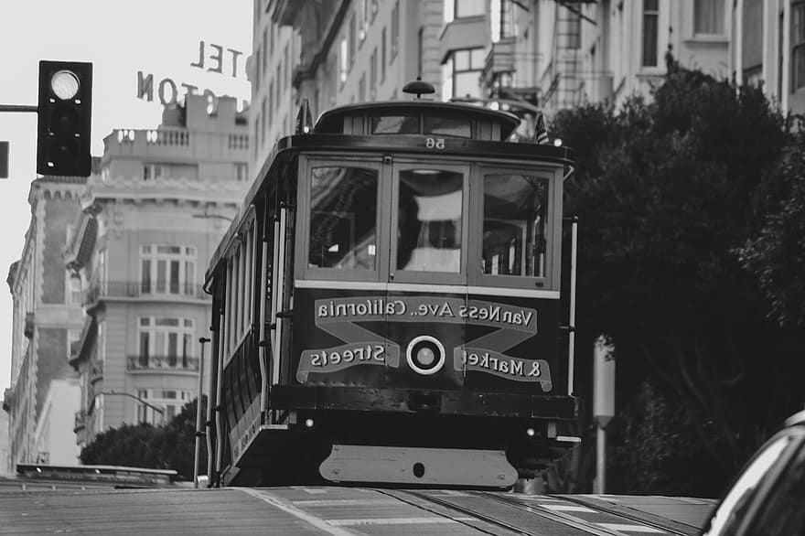 teleferik, tramvay, araç, San Francisco, Kaliforniya, Amerika Birleşik Devletleri, taşımacılık, yol, sokak, raylar, San Francisco Teleferik Sistemi