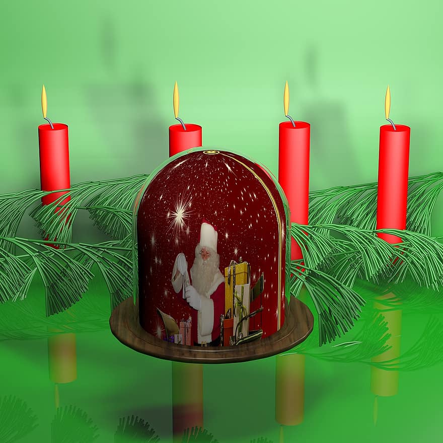 candele, Babbo Natale, palla, bicchiere, Festival, agrifoglio