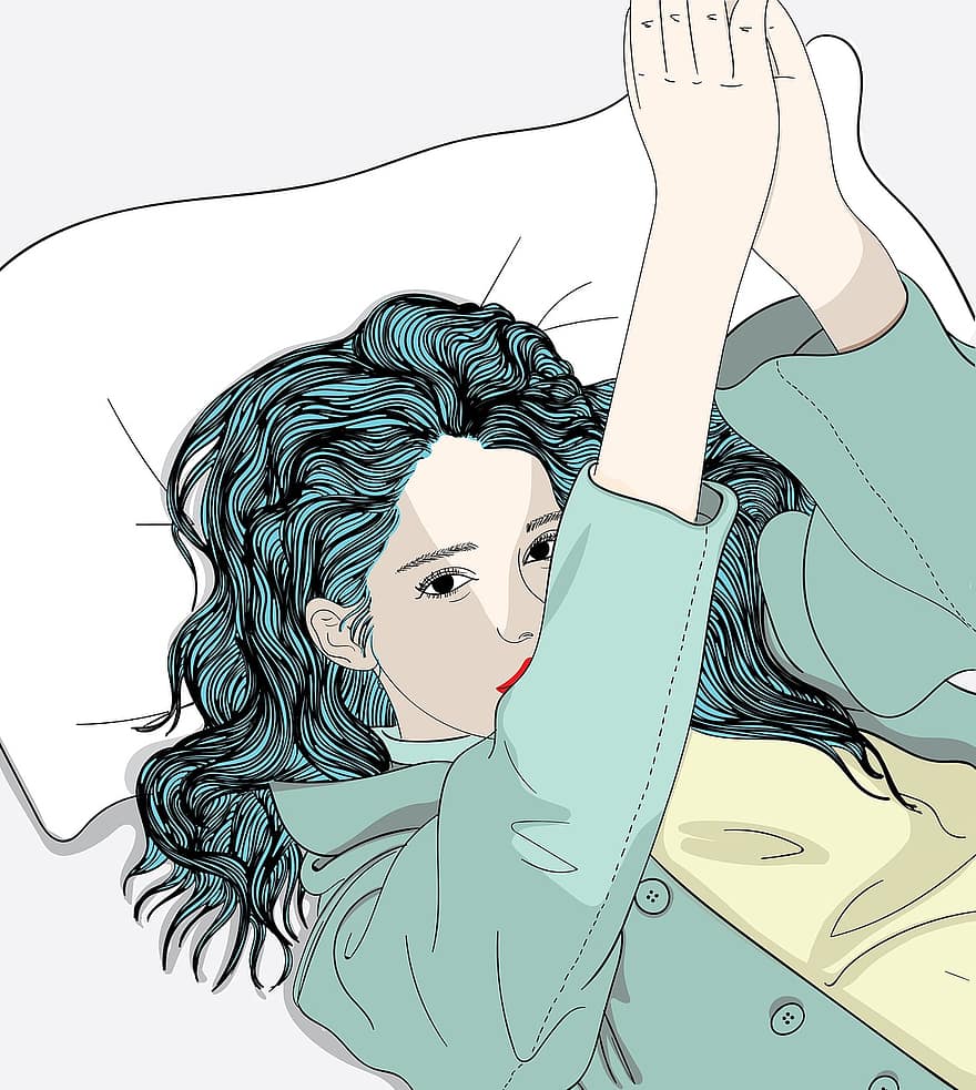 Woman, Bed, Morning, Wake Up, Relax, Beautiful, Pretty, Girl, Female, Drawing, Design