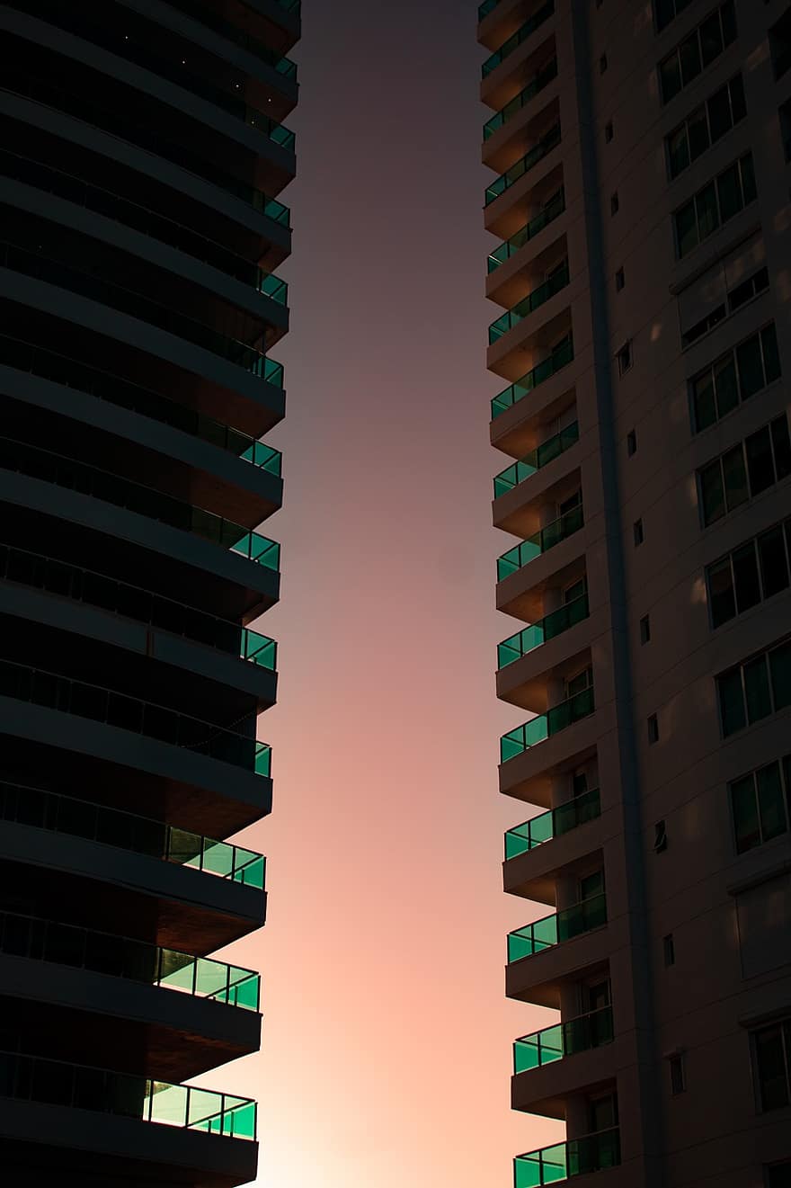 puesta de sol, cancun, edificios, rascacielos, moderno, oscuridad, noche, ciudad, urbano