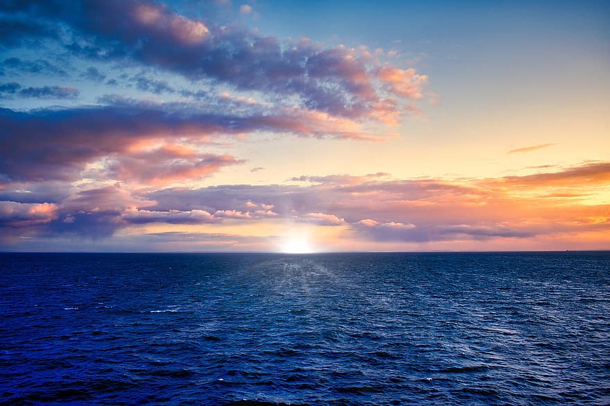 समुद्र, सागर, क्षितिज, पानी, दृश्यों, सुंदर, प्रकृति, सूर्योदय, सूर्य का अस्त होना, भोर, गोधूलि बेला