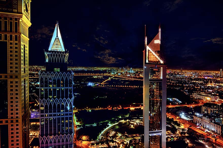 ville, paysage urbain, Dubai, bâtiment, architecture, l'horizon, grattes ciels