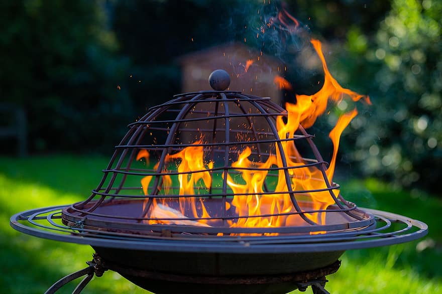 fogo, lareira, fogueira, churrasco, marca, chama, brasas, calor, queimar, grade, quente