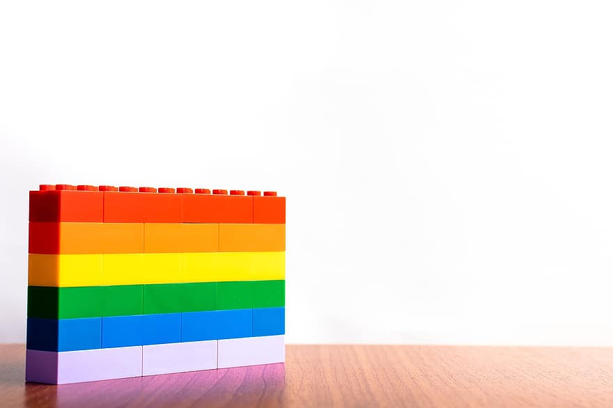 lego blokkok, zászló, színes, LMBT, szív, büszkeség, házasság, egyenlőség