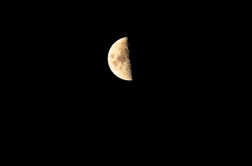 आधा चंद्रमा, रात, आकाश, चांद, चांदनी, खड्ड, चांद्र, अंतरिक्ष, खगोल