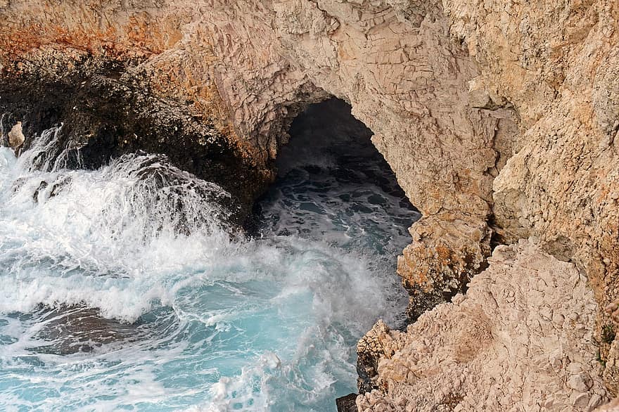 la grotte, mer, vagues, côte, Roche, eau, la nature, Ayia Napa, falaise, paysage, vague