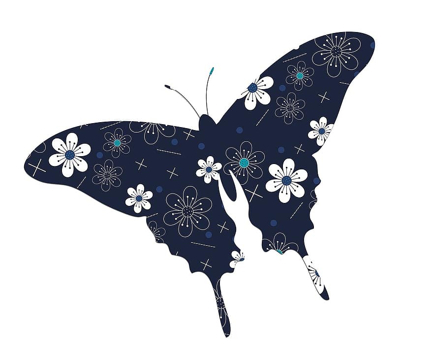 sommerfugl, blomster, mønster, omrids, form, design, blomst, Print, tegning, natur, ornament