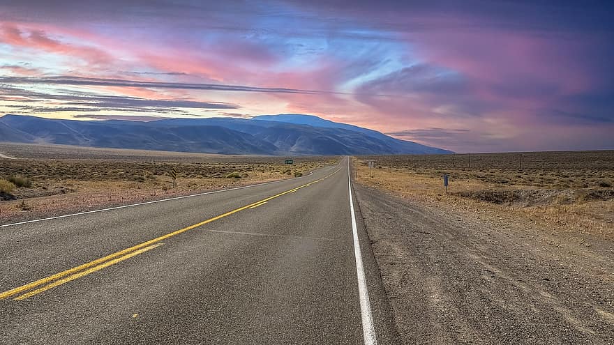 vei, biltur, himmel, utsikt, reise, Nevada