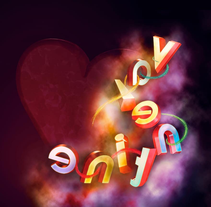 Valentinstag, Design, Typografie, 3d, Photoshop, Postkarte, Herz, rot, Liebe, Karte, romantisch
