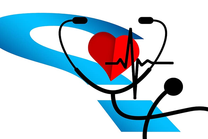 Gezondheid, ziekte, stethoscoop, hart-, frequentie, ritme, hartslag, circuit, bokeh, vraag, vraagteken