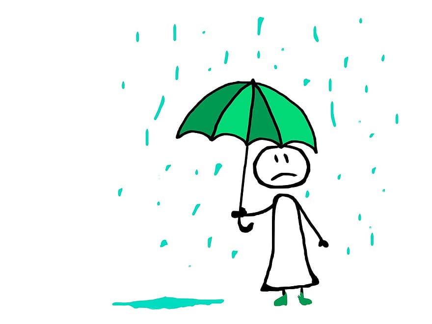 eső, esernyő, cseppek, víz, esős, esős nap, magány, szitálás, rajz, szín, gondolatok