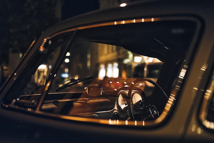 mercedes, антикварний, ретро, авто, ніч, клапан, дзеркальне відображення, дорожнього руху, Старий таймер, старий, вікно