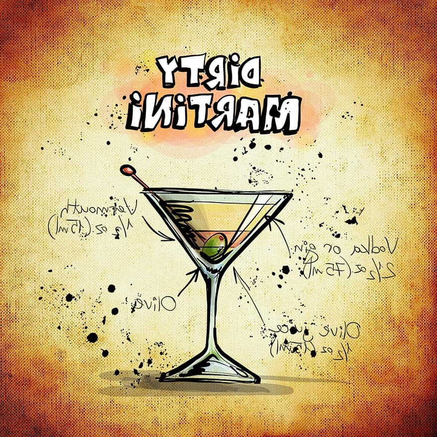 القذرة مارتيني ، كوكتيل ، يشرب ، الكحول ، وصفة ، حفل