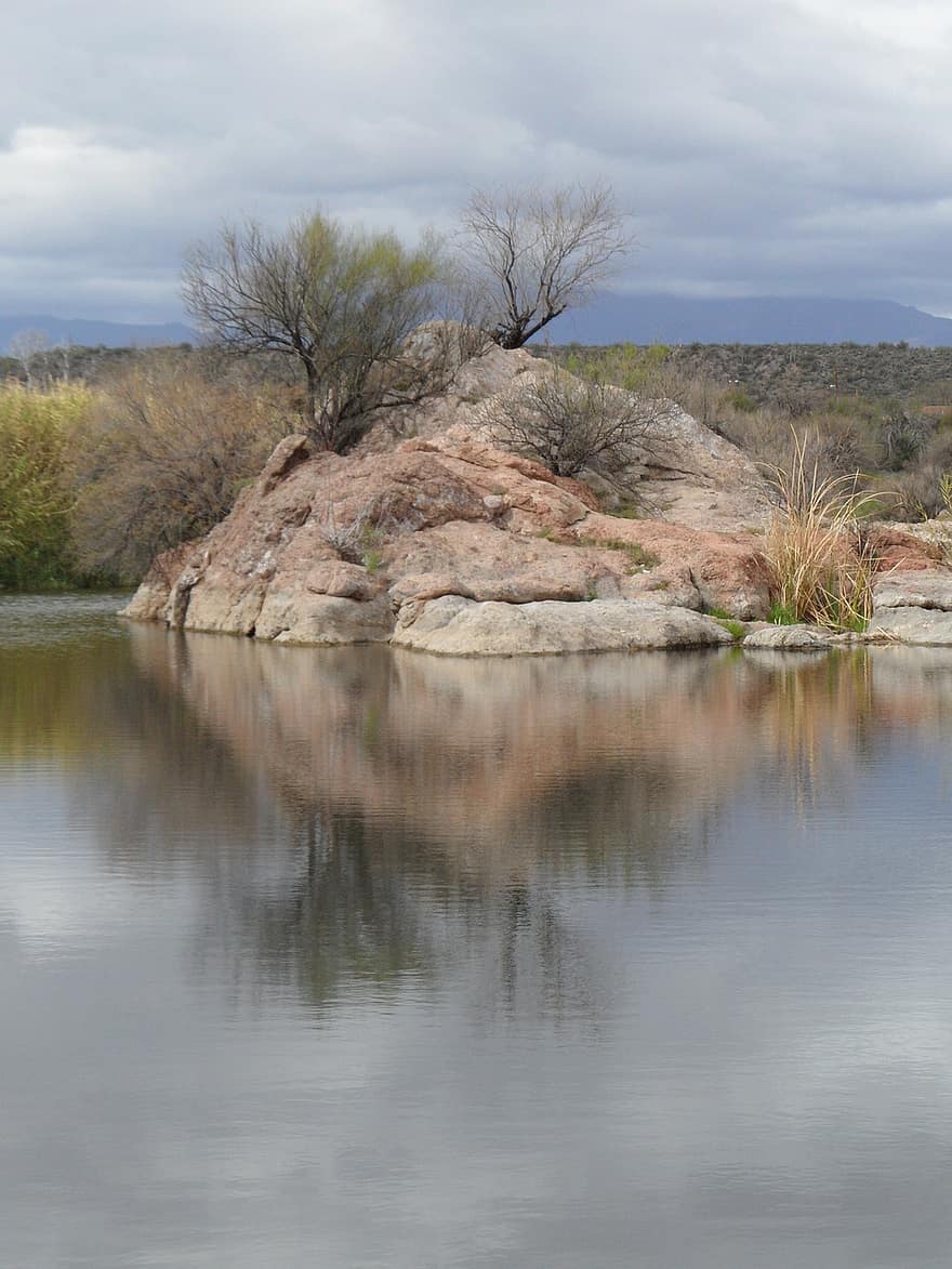 Lac, réflexion de l'eau, roches, en miroir, réflexion, phénix, Arizona, la nature, sud-ouest, paysage