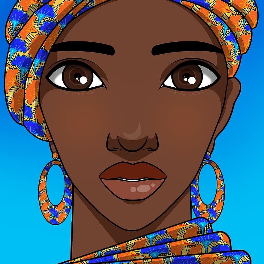 kvinde, ansigt, ung, skønhed, afrikansk, tegning, avatar, portræt, smuk, pige, Afrika