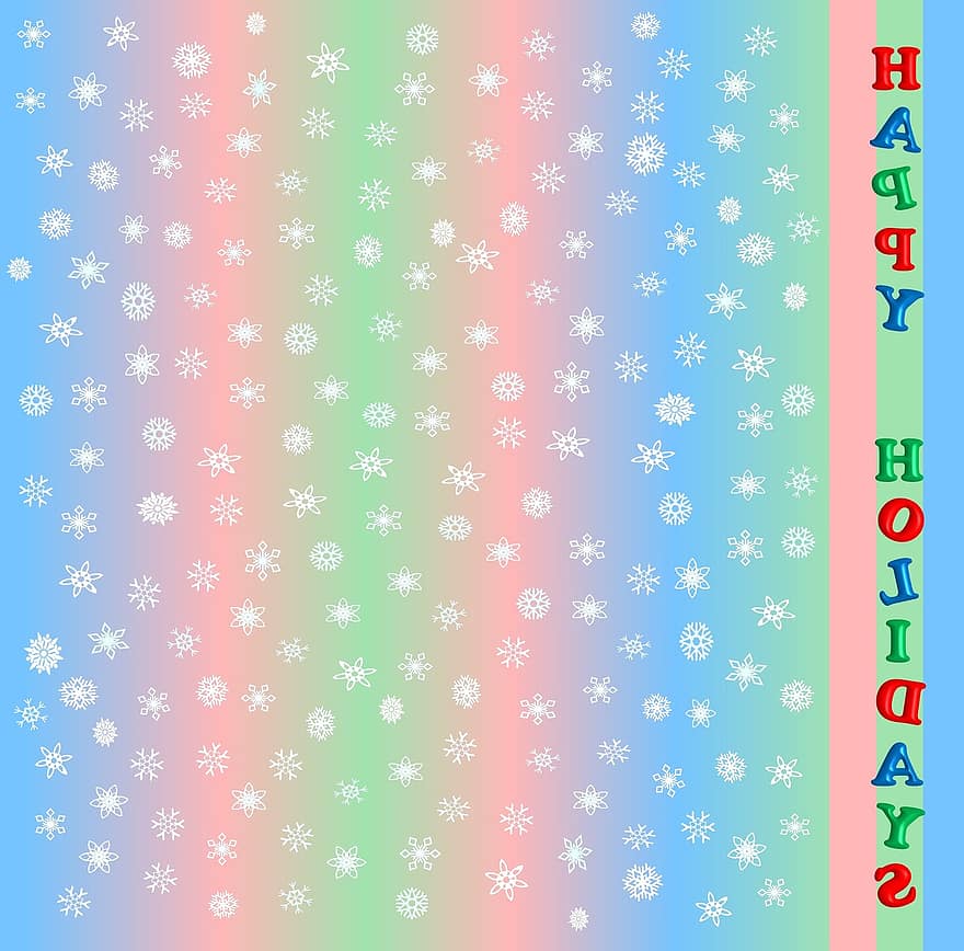 Kerstmis, gelukkig, vakantie, sneeuwvlokken, rood, groen, blauw, helling, schrijfbehoeften, achtergrond, backdrop