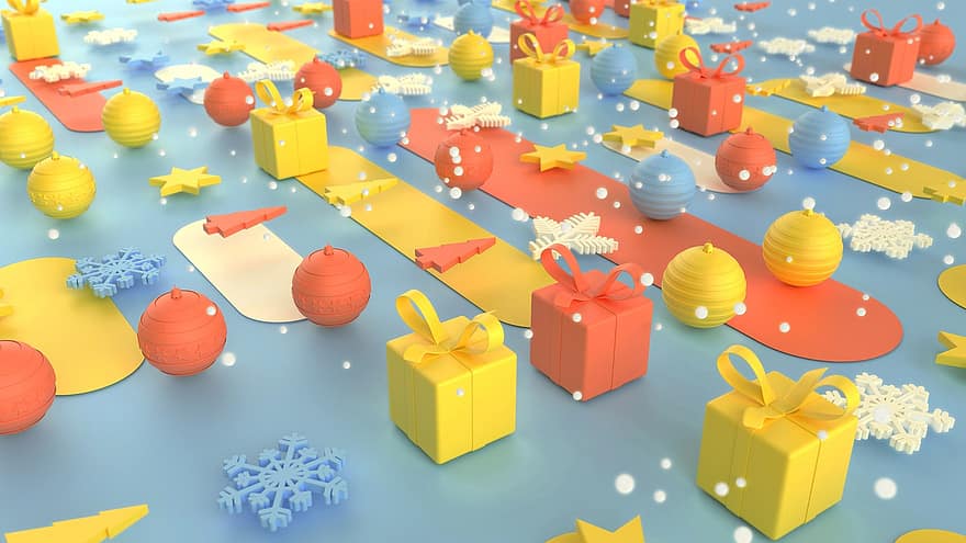 クリスマス、3D、贈り物、設計、雪、休日、星