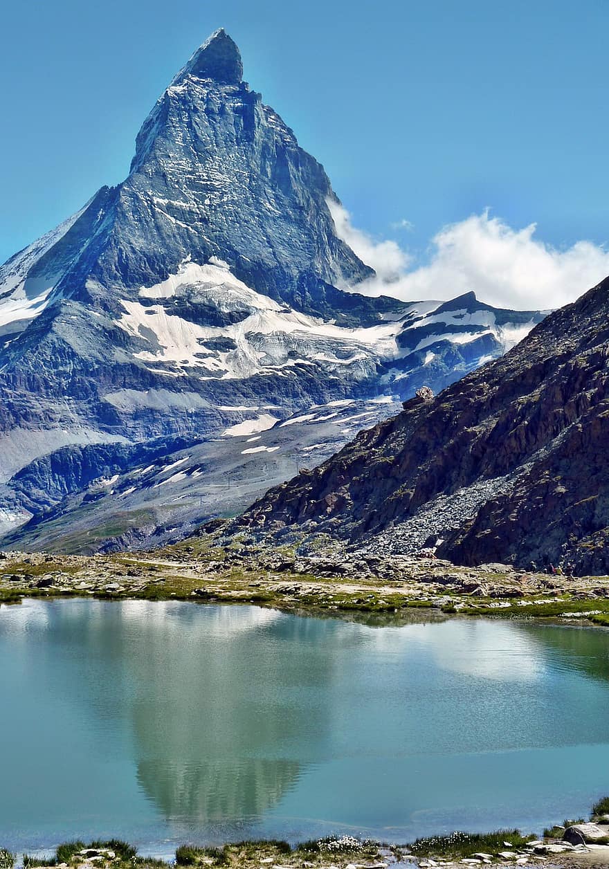 Berge, See, Alpen, alpin, Gipfel, Bergsee, Wasser, stille Wasser, Matterhorn, Schweiz, Zermatt