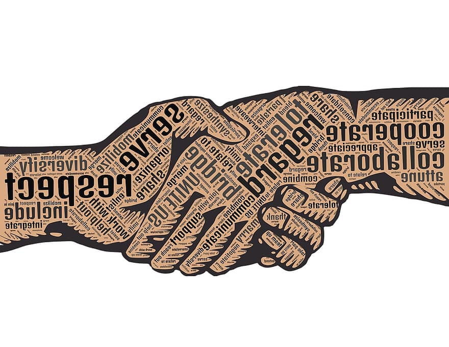 håndtrykk, Når det gjelder, samarbeide, koble, forene, forbindelse, mennesker, kommunikasjon, team, samarbeid, samvær