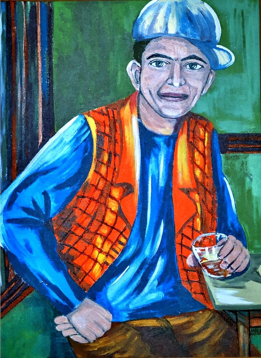 Malovaný portrét, akrylová barva, tvořivý