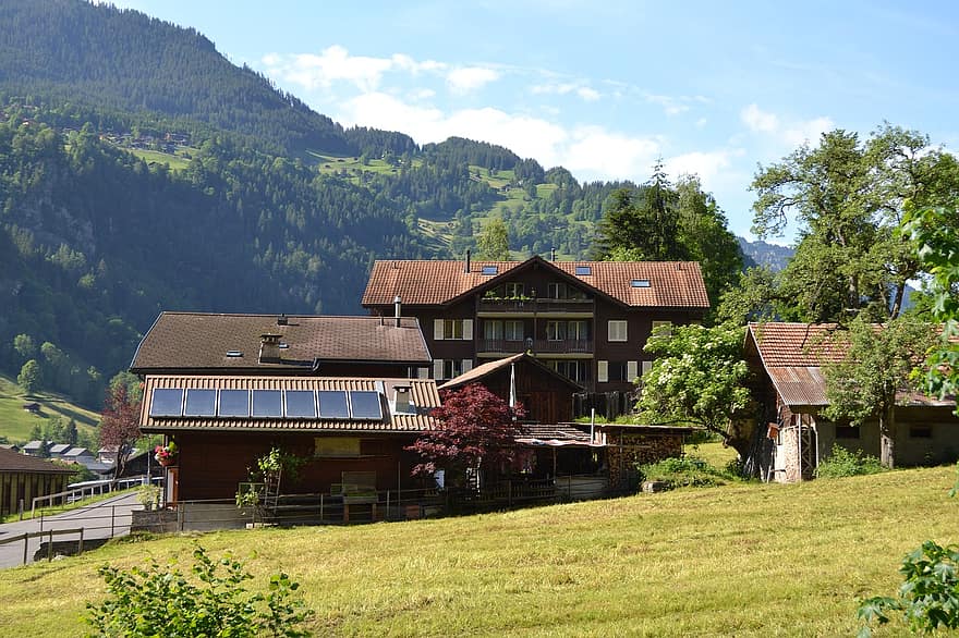 Valley, House, Cabin, Mountain, Outdoors, Nature, Swiss, Swiss Alps, Switzerland, Tourism, Travel