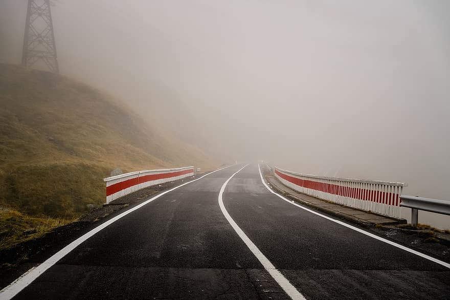 Road, Mountain, Fog, Landscape, Mountain Road, Guardrails, Mist