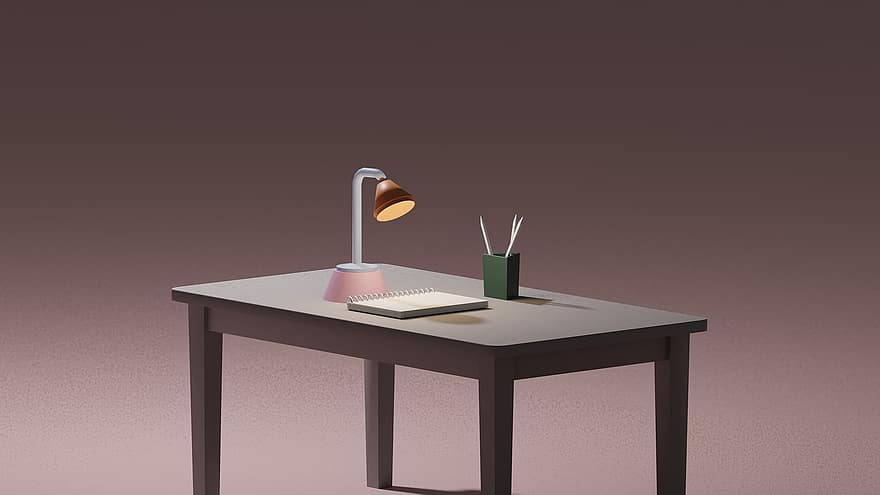 stolní lampa, notebook, stůl, studie, poznámkový blok, světlo, svítilna, lavice