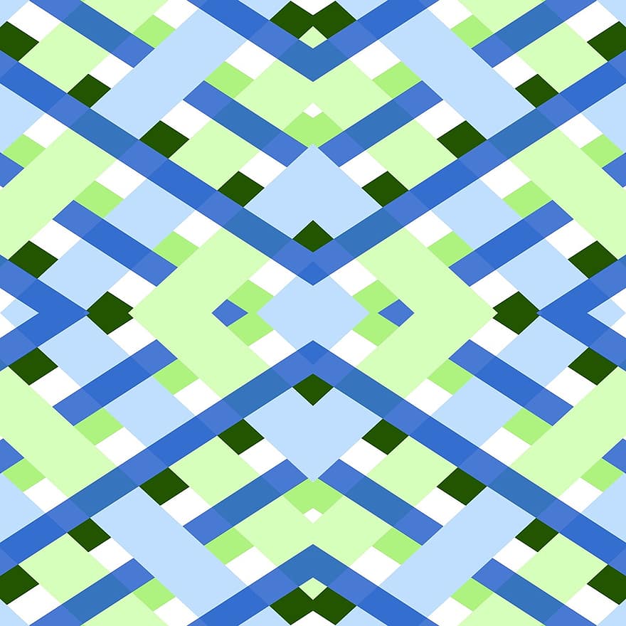 geometrický, gingham, sloučeny, vzor, design, modrý, zelená, bílý, pruhy, tvary, odstíny