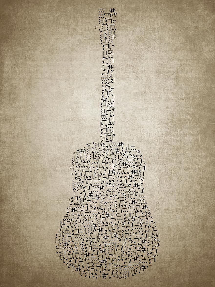 цифровая бумага, гитара, музыкальные ноты, фон, Музыка, ноты, инструмент, музыкальный, акустическое, музыкальный инструмент, обои на стену