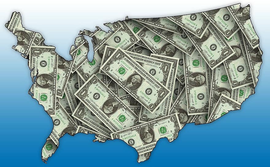 米国、地図、アウトライン、ドル、通貨、お金、米ドル、フランクリン、思われる、紙幣、ファイナンス
