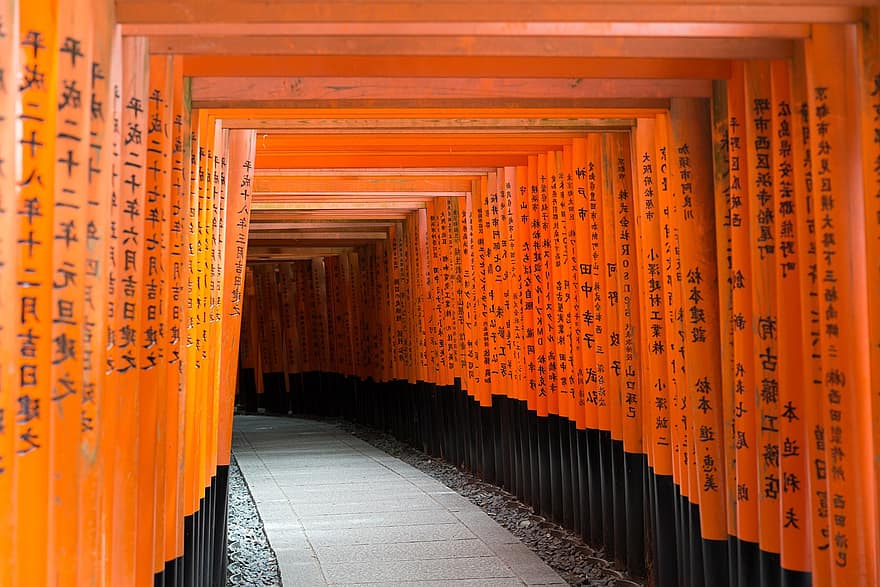 sti, tunnel, Inari, helligdom, tempel, torii, arkitektur, kultur, milepæl, berømt, traditionel