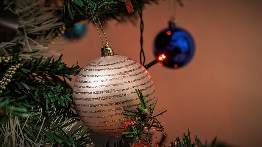 ornements, sphère, Noël, avènement, décor, arbre, fête