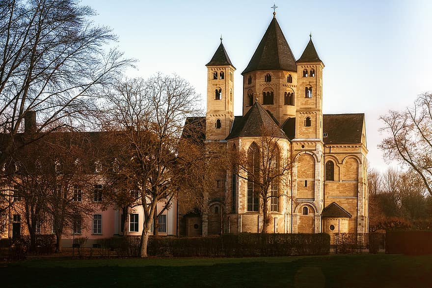 修道院、教会、宗教、歴史的に、建物、石積み、古い、建築、ニヒトステデン修道院、パーク、イブニング