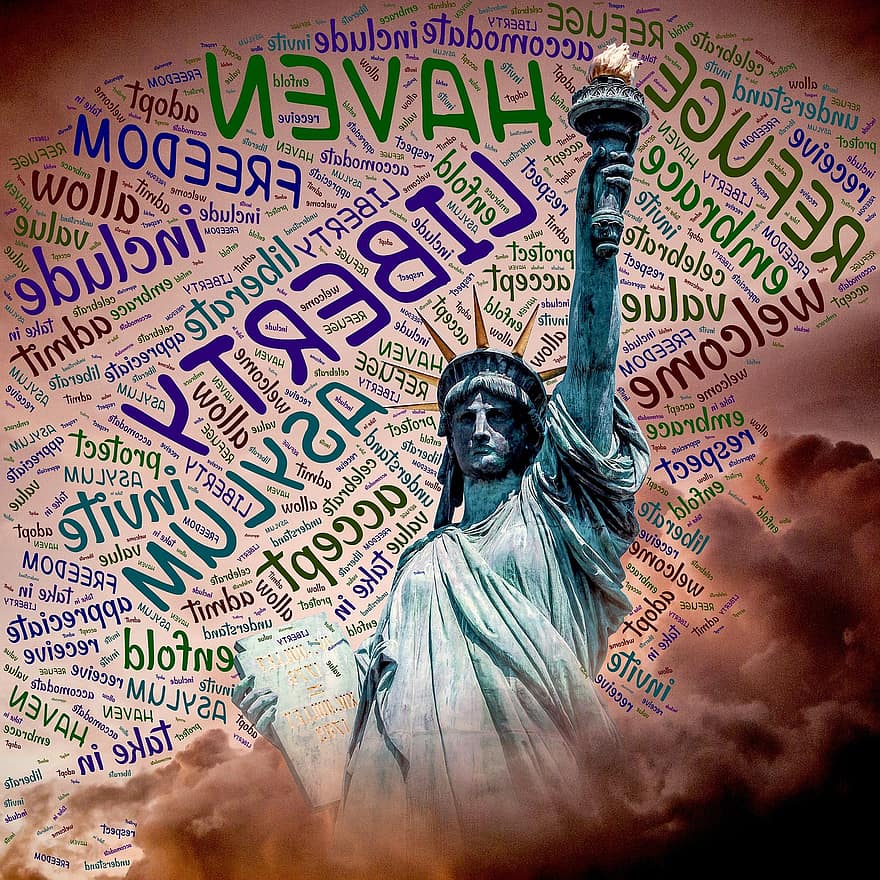 bem vinda, liberdade, incluir, América, estátua, símbolo, monumento, dom, convite, aceitar, imigração