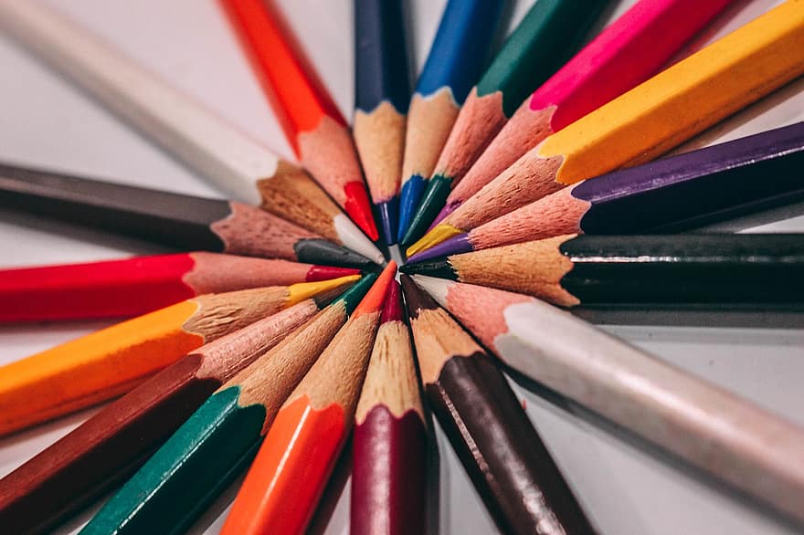 цветни моливи, моливи, изкуство, цветове, цветен, Инструмент за рисуване, дълбочина на рязкост, канцеларски материали, многоцветни, едър план, молив