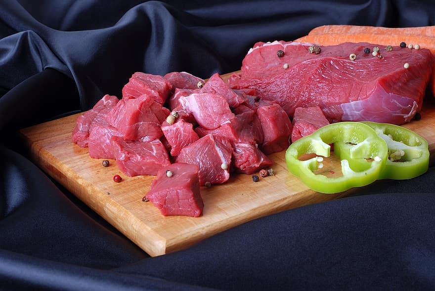 hús, marhahús, zöldségek, fűszerek, élelmiszer, konyha, táplálás, tehén, steak, kubéba-bors