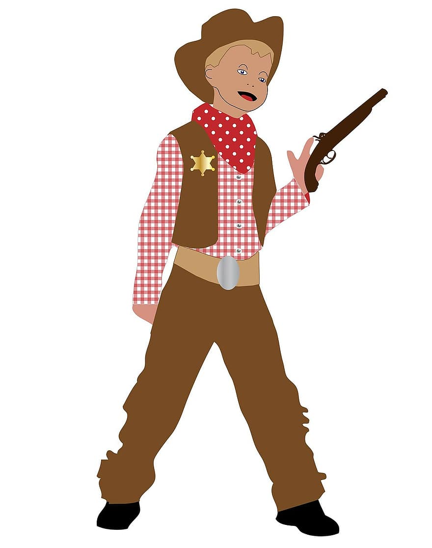 cowboy, kind, jongen, clip art, schattig, kunst, pistool, sheriff