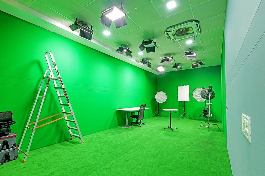 Quarto verde, estúdio, fotografia, tiroteio, luzes, Câmera, escada, Estúdio Cerâmica, Karatataka, dentro de casa, moderno