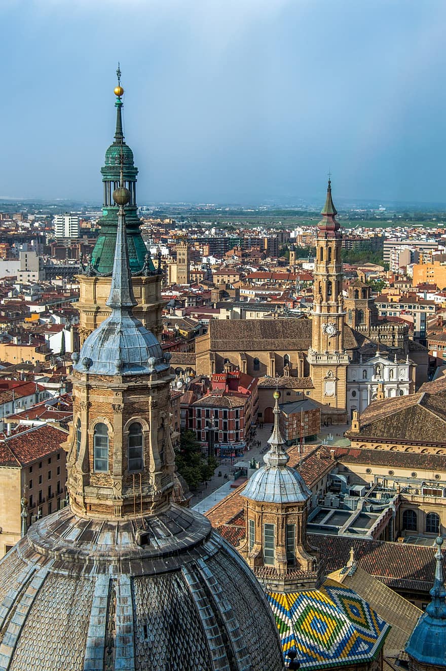 Zaragoza, stad, gebouwen, panorama, stadsgezicht, kerk, kathedraal, basiliek, toerisme, stedelijk, uitzicht