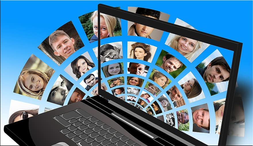 sociala media, bärbar dator, anteckningsbok, blog, ansikten, hemsida, www, internet, fotoalbum, sociala nätverk, media