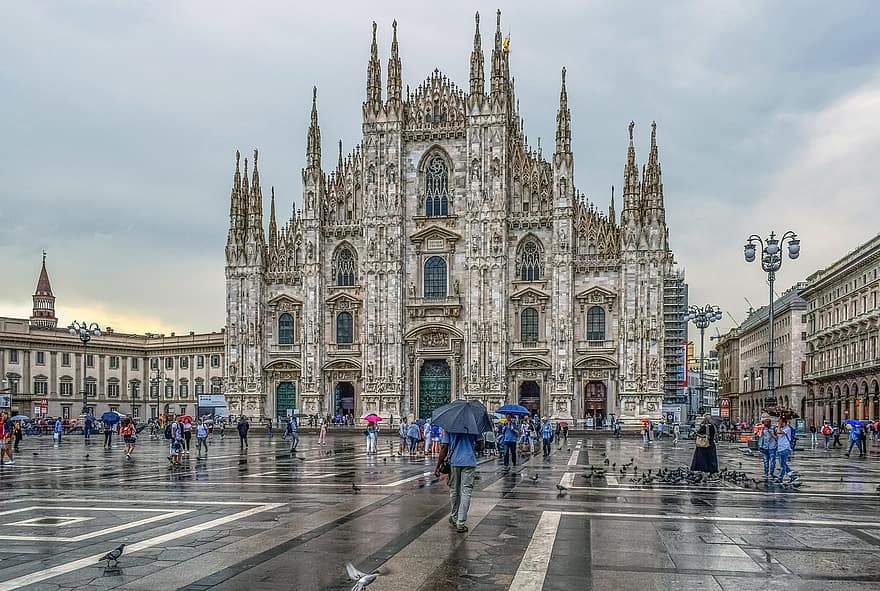 Italien, milano, Duomo Square, arkitektur, kyrka, design, gammal, stad, historiskt, gotiska, religion