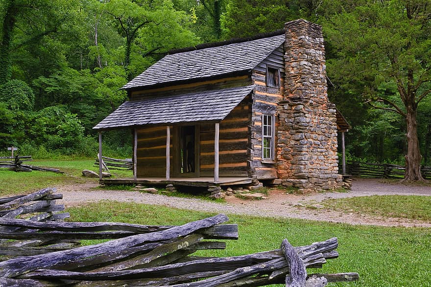blokhut, John Oliver's hut, cabine, Tennessee, rokerige bergen