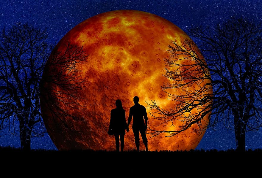 Luna, Luna Rossa, paio, notte, universo, cielo, chiaro di luna, Luna piena, mistico, cielo notturno, lunare