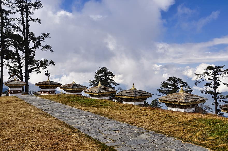bhutan, Thimphu, turistattraktion, stupa, asiatisk kultur