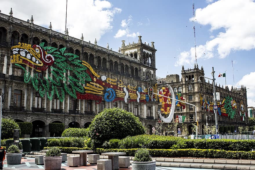 Zocalo, Quetzalcoatl, Mexikó város, épület, fő tér, tollas kígyó, hagyományos, kultúra, függetlenség, dísz
