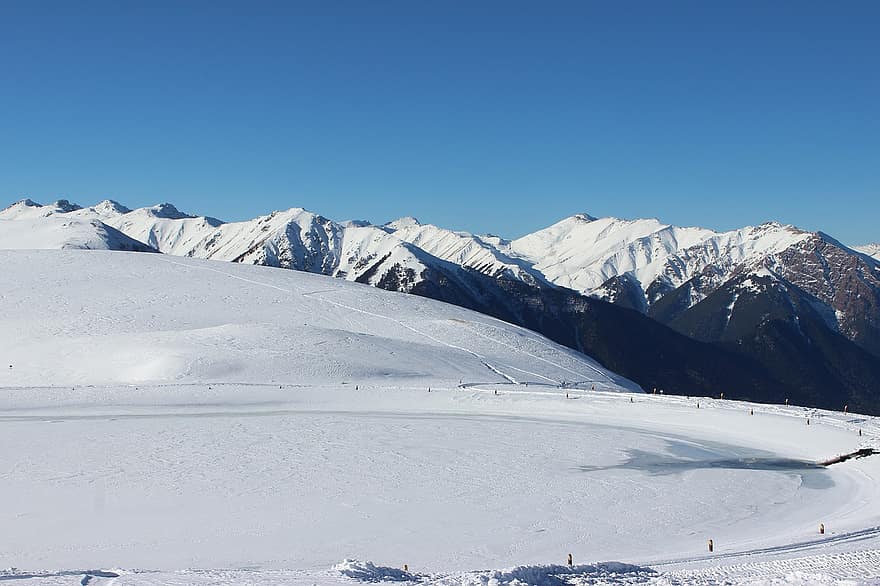 núi, tuyết, phong cảnh, có tuyết rơi, mùa đông, lạnh, dãy núi, Thiên nhiên, trời xanh, arkhyz, karachay-cherkessia