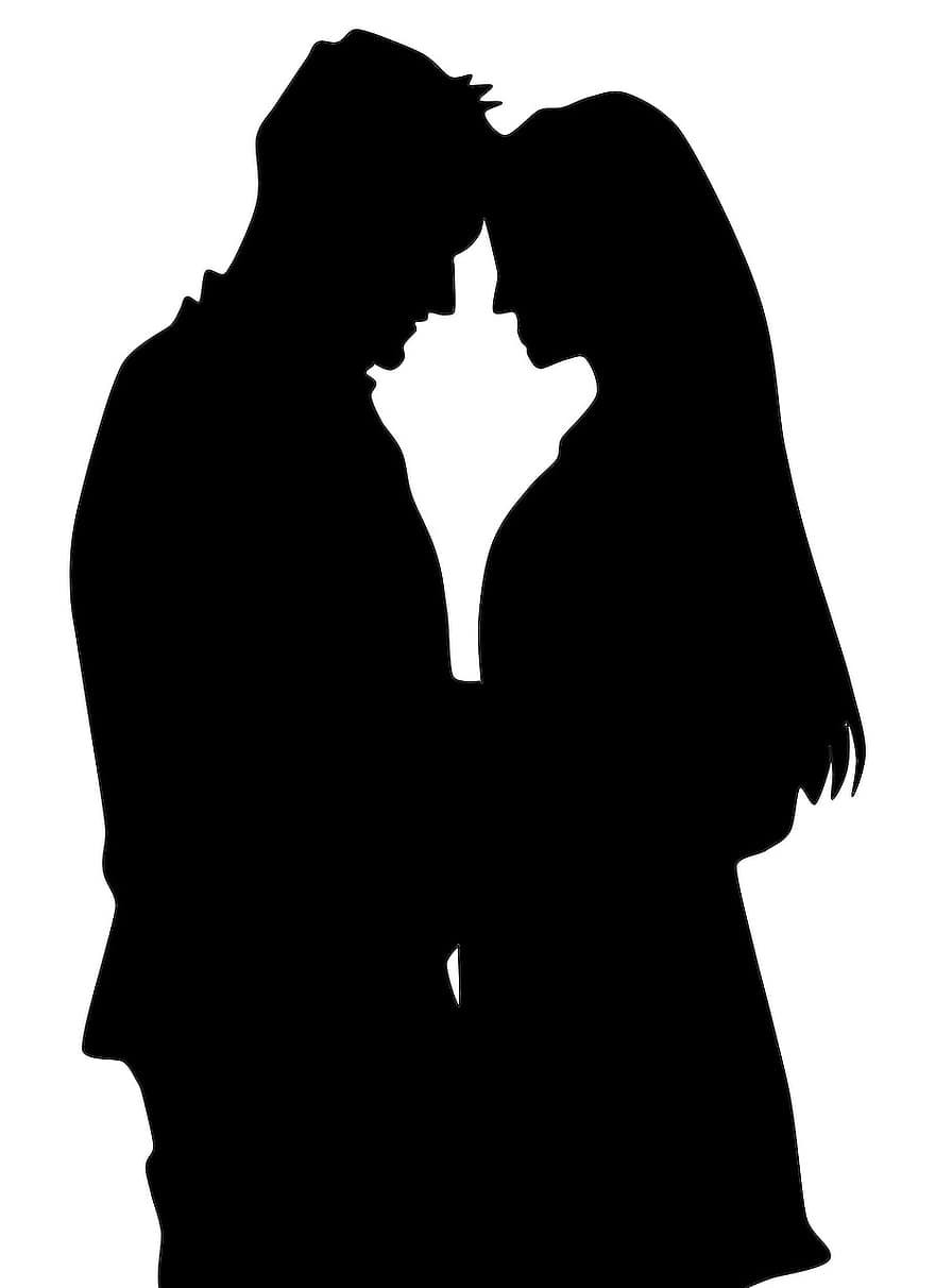 casal, verliefd, silhouet, schaduw, illustratie