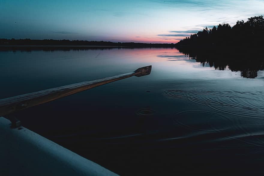 Boat, Row, Lake, Night, Water, Landscape, Sky, Reflection, Evening, Mood, Scenic